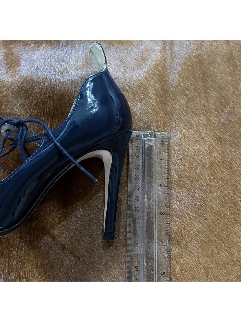Zara Blue Patent Lace-Up Peep Toe Heel - Size 37 Euro - Picture 6 of 7